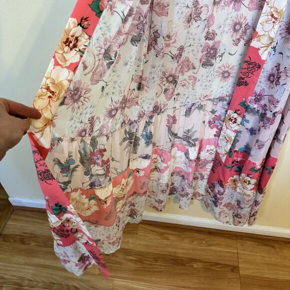 Kori Womens Pink Floral Kimono Maxi Open Front Dress Cover Up Top NWT Large - Picture 4 of 11